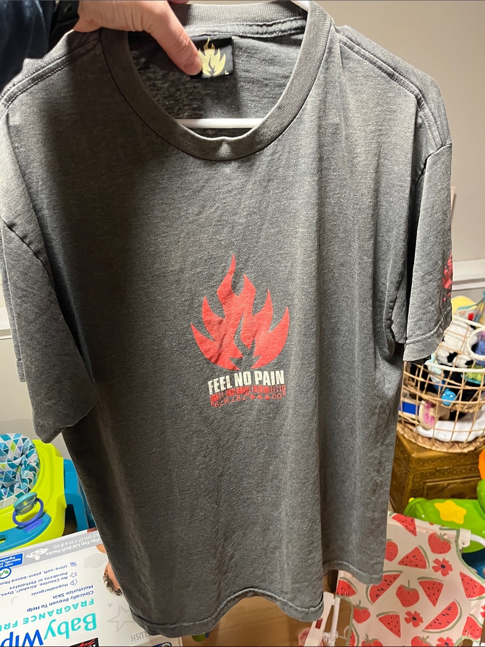Black Label Grey Short Sleeve Tee with Red Flame Graphic